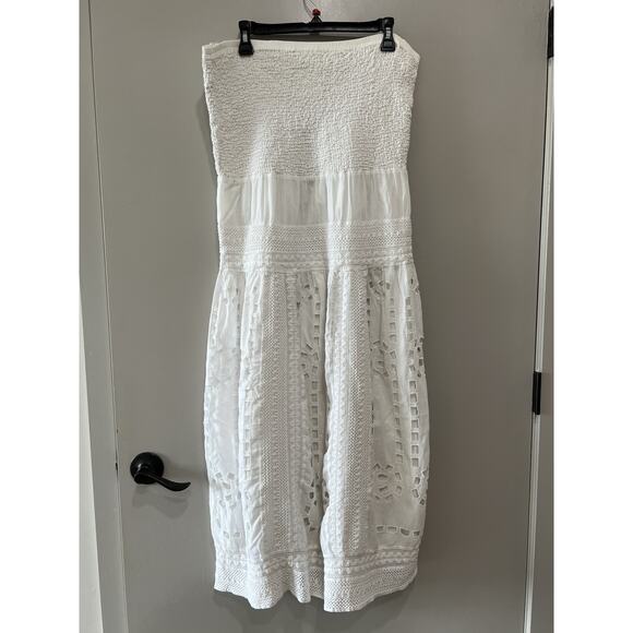 Michael kors Eyelet Tiered Bandeau Maxi Dress White Cotton cottage core Large - Picture 3 of 12